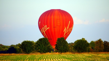 Red Virgin Hot Air Balloon Landscape Photograph Red Virgin Hot Air Balloon Landscape Photograph