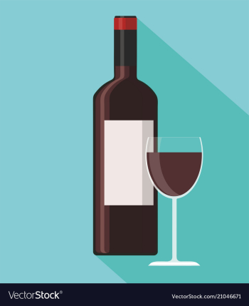 Red wine bottle and wine glass on blue background vector image Red wine bottle and wine glass on blue background vector image