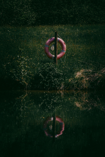 Red Wooden Float on Swamp Red Wooden Float on Swamp