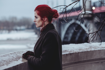 Redhead woman posing in th city 2 Redhead woman posing in th city 2
