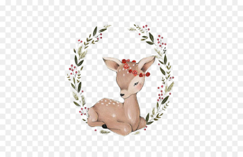 Reindeer Antler Fauna Wildlife Illustration - Deer and garland 
