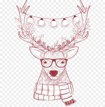 Reindeer Christmas - Christmas vector simple pencil Christmas deer 