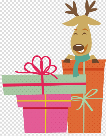Reindeer Christmas Gift Illustration, Colorful Christmas gift transparent background PNG clipart