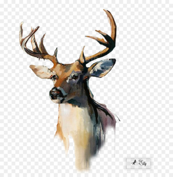 Reindeer White-tailed deer Flower bouquet - water color 