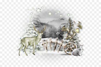 Reindeer Winter Christmas Illustration - Cartoon white snow elk 