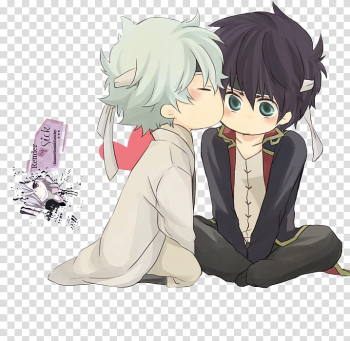 Renders Anime Chibi, male anime character kissing other male character transparent background PNG clipart
