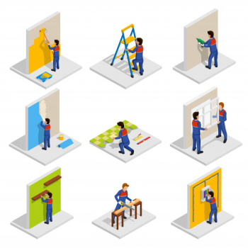 Renovation isometric icons set Free Vector Renovation isometric icons set Free Vector