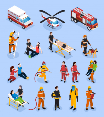 Rescue teams isometric set Free Vector