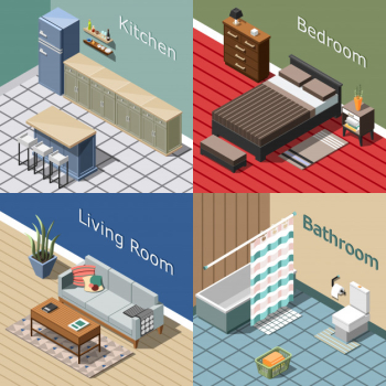 Residential interior isometric composition set Free Vector Residential interior isometric composition set Free Vector