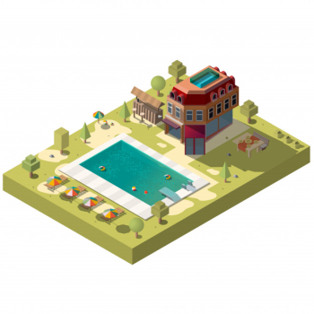 Resort hotel with swimming pool isometric