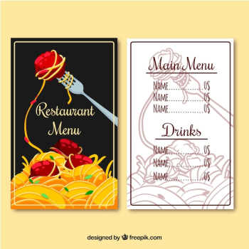 Restaurant menu, pasta Restaurant menu, pasta