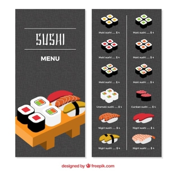 Restaurant menu, sushi Restaurant menu, sushi
