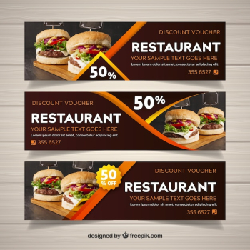 Restaurant web banner collection with photo Restaurant web banner collection with photo
