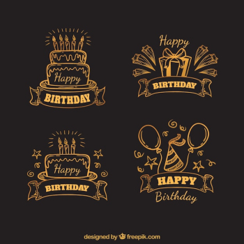 Retro birthday sticker sketches pack
