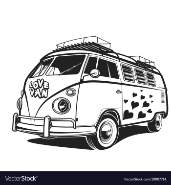 Retro car Peace love travel Van vector image Retro car Peace love travel Van vector image