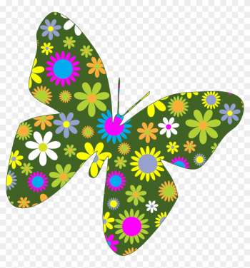 Retro Floral Butterfly - Butterfly And Flower Clip Art Retro Floral Butterfly - Butterfly And Flower Clip Art