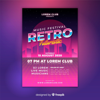 Retro futuristic music poster template Free Vector Retro futuristic music poster template Free Vector