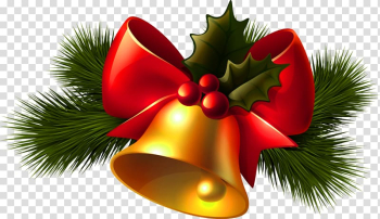 Ribbon bow with bell illustration, Christmas Jingle bell Candy cane , Christmas Bell transparent background PNG clipart