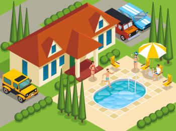 Rich people villa isometric illustration Free Vector Rich people villa isometric illustration Free Vector