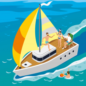 Rich people yacht isometric illustration Free Vector Rich people yacht isometric illustration Free Vector