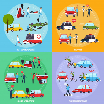 Road accident concept icons set Free Vector Road accident concept icons set Free Vector