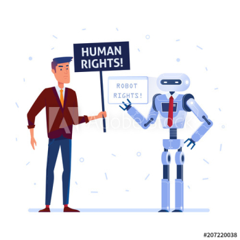 Robot and human fighting for the rights Robot and human fighting for the rights