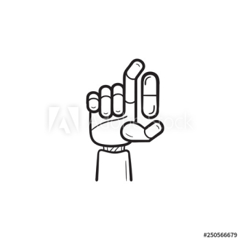 Robot hand with pill hand drawn outline doodle icon Robot hand with pill hand drawn outline doodle icon