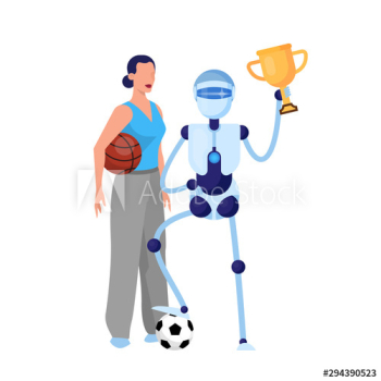 Robot sportsman and woman with ball