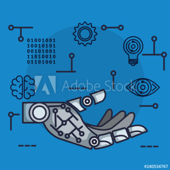 robotic hand with artificial intelligence icons robotic hand with artificial intelligence icons