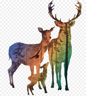 Roe deer Red deer Silhouette Painting - Silhouette Deer Roe deer Red deer Silhouette Painting - Silhouette Deer