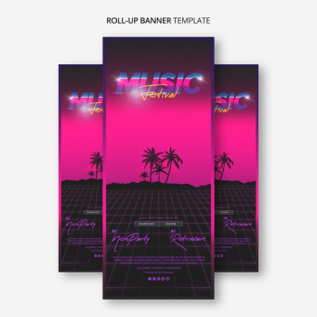 Roll up banner template for 80s music festival Free Psd Roll up banner template for 80s music festival Free Psd
