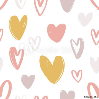 Romantic seamless pattern with cute stylized hand drawn hearts on white background