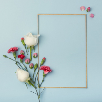 Rose and carnation flowers with mock-up frame Free Photo