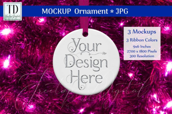 Round Christmas Ornament Mockups, Bauble Mock-Up Pink, JPG