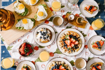 round white ceramic plate filled with waffle round white ceramic plate filled with waffle