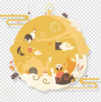 Round yellow and white illustration, Mooncake Mid-Autumn Festival Moon rabbit, Mid Autumn Festival moon decoration transparent background PNG clipart