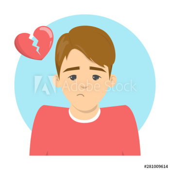 Sad man and broken heart above Sad man and broken heart above