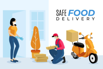 Safe food delivery guy on scooter Free Vector Safe food delivery guy on scooter Free Vector