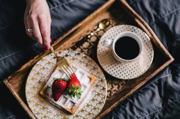 Saffle with strawberries and cup of coffee Saffle with strawberries and cup of coffee