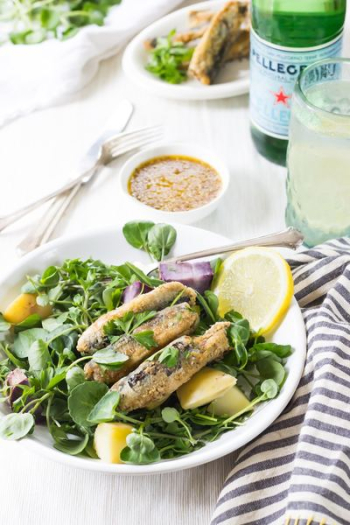 salad with sardines and lemon slice salad with sardines and lemon slice