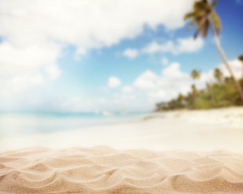 Sandy beach with blur sea on background