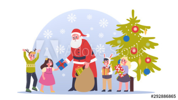 Santa Claus and children in the room celebrate Christmas Santa Claus and children in the room celebrate Christmas