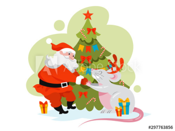 Santa Claus greeting rat a symbol of 2020