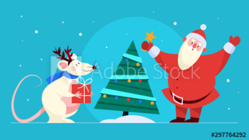 Santa Claus greeting rat a symbol of 2020