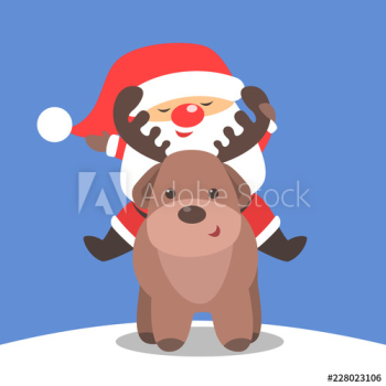 Santa Claus in red clothes sitting on reindeer