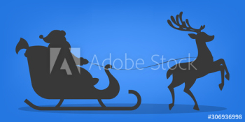 Santa Claus in sleigh with running deer