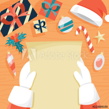 Santa Claus reading christmas letter from children Santa Claus reading christmas letter from children