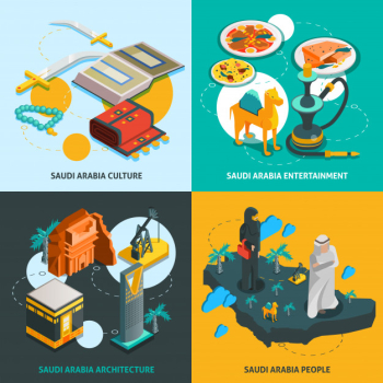 Saudi arabia touristic isometric concept Saudi arabia touristic isometric concept