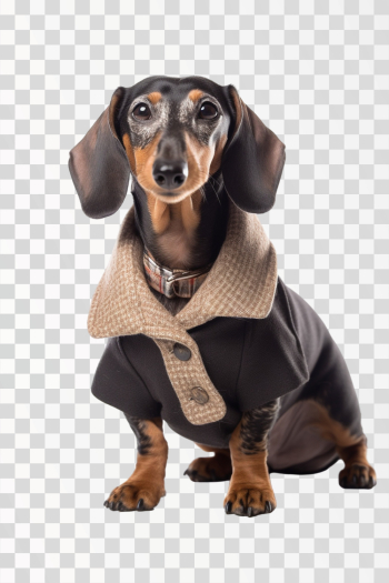 sausage dog in accessories for dog - png transparent background