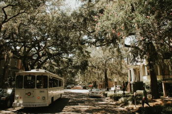 Savannah Georgia Trolly On Street Savannah Georgia Trolly On Street